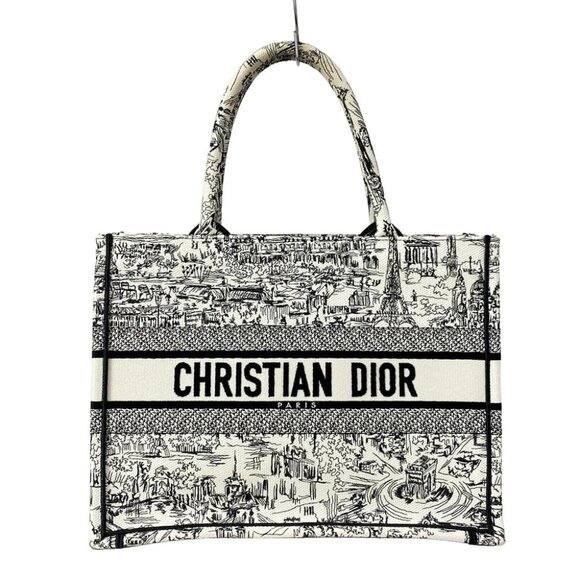 DIOR/ChristianDior Book Tote Medium Bag / Old Small M1296ZEGI White Black - - Picture 1 of 16